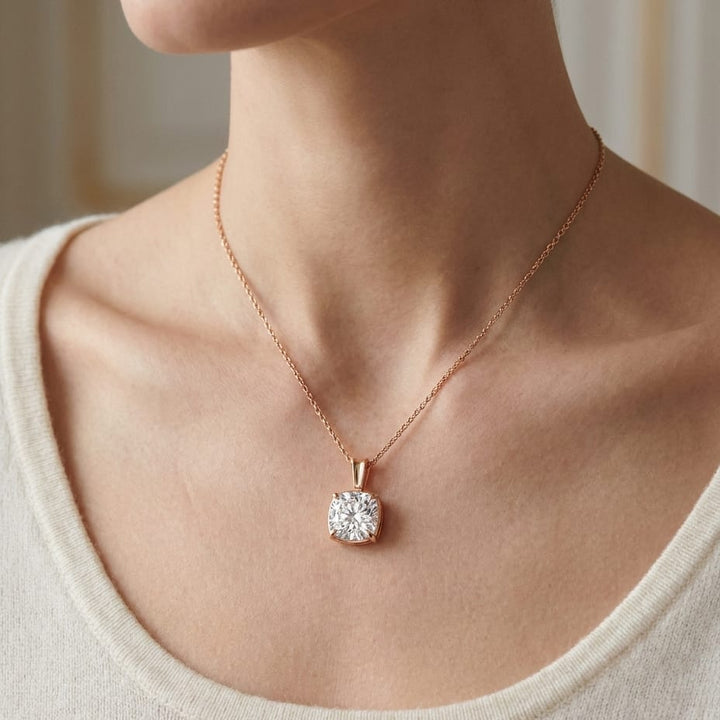 Lab Grown Diamond Cushion Solitaire Pendant 2-1/2 ct t.w. in Yellow Gold