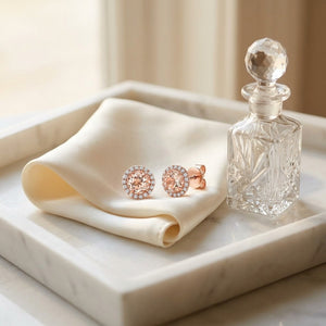 Morganite Round 4 Prong Stud Earrings in 14K Rose Gold - lifestyle