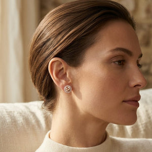 Morganite Round 4 Prong Stud Earrings in 14K Rose Gold - editorial