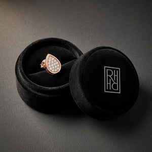 Diamond Pave Teardrop Cluster Earrings with High Polish Border in 14K Rose Gold - presentation