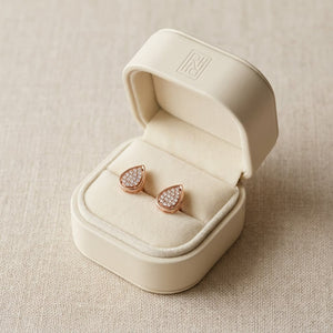 Natural Diamond Round Brilliant Stud Earrings in 14K Rose Gold, in navy velvet jewelry box