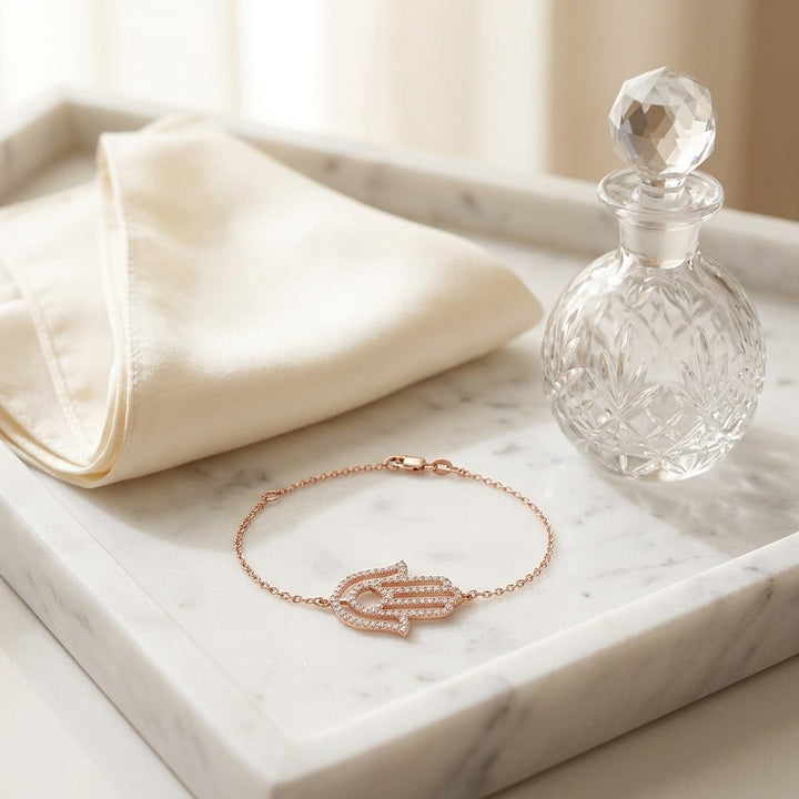 Hamsa Diamond Pave Bracelet in 14K Rose Gold - lifestyle