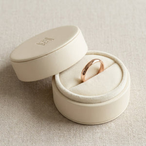 3mm Slightly Domed Comfort-Fit Wedding Band in 14K Rose Gold, in navy velvet jewelry box