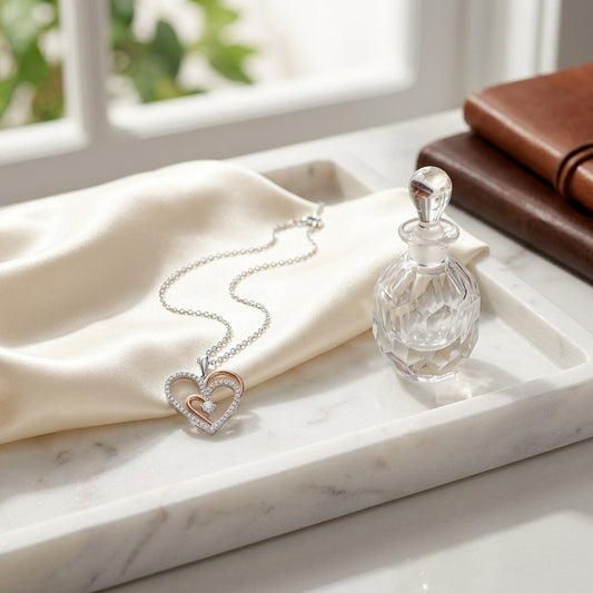 Diamond Two Tone Heart Pendant in 14K White/Rose Gold in 14K Rose Gold - editorial