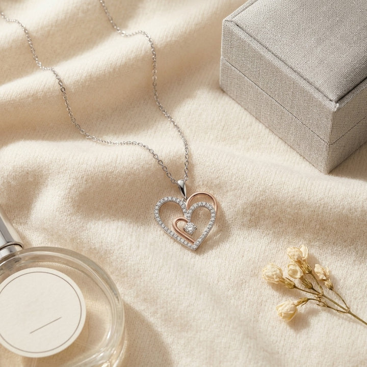 Diamond Two Tone Heart Pendant in 14K White/Rose Gold in 14K Rose Gold - flat lay