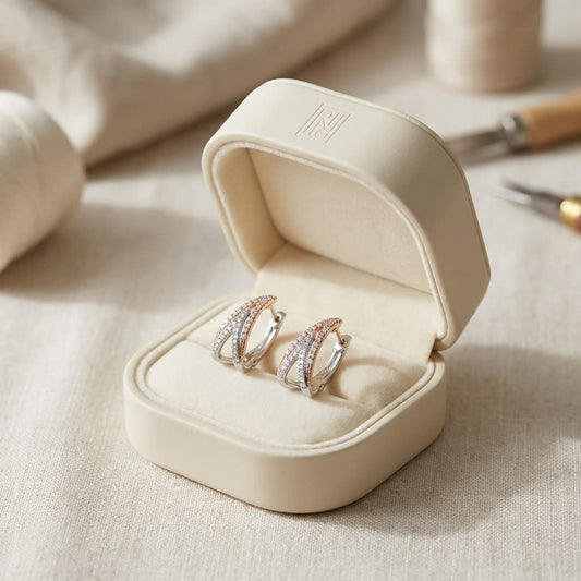 Diamond Pave Inverted Double-v Earring In 14k Rose And White Gold, in navy velvet jewelry box