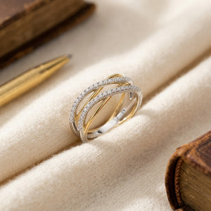 Diamond Double Wave Ring 1/6 Ctw in 14K Two-Tone Gold - flat lay