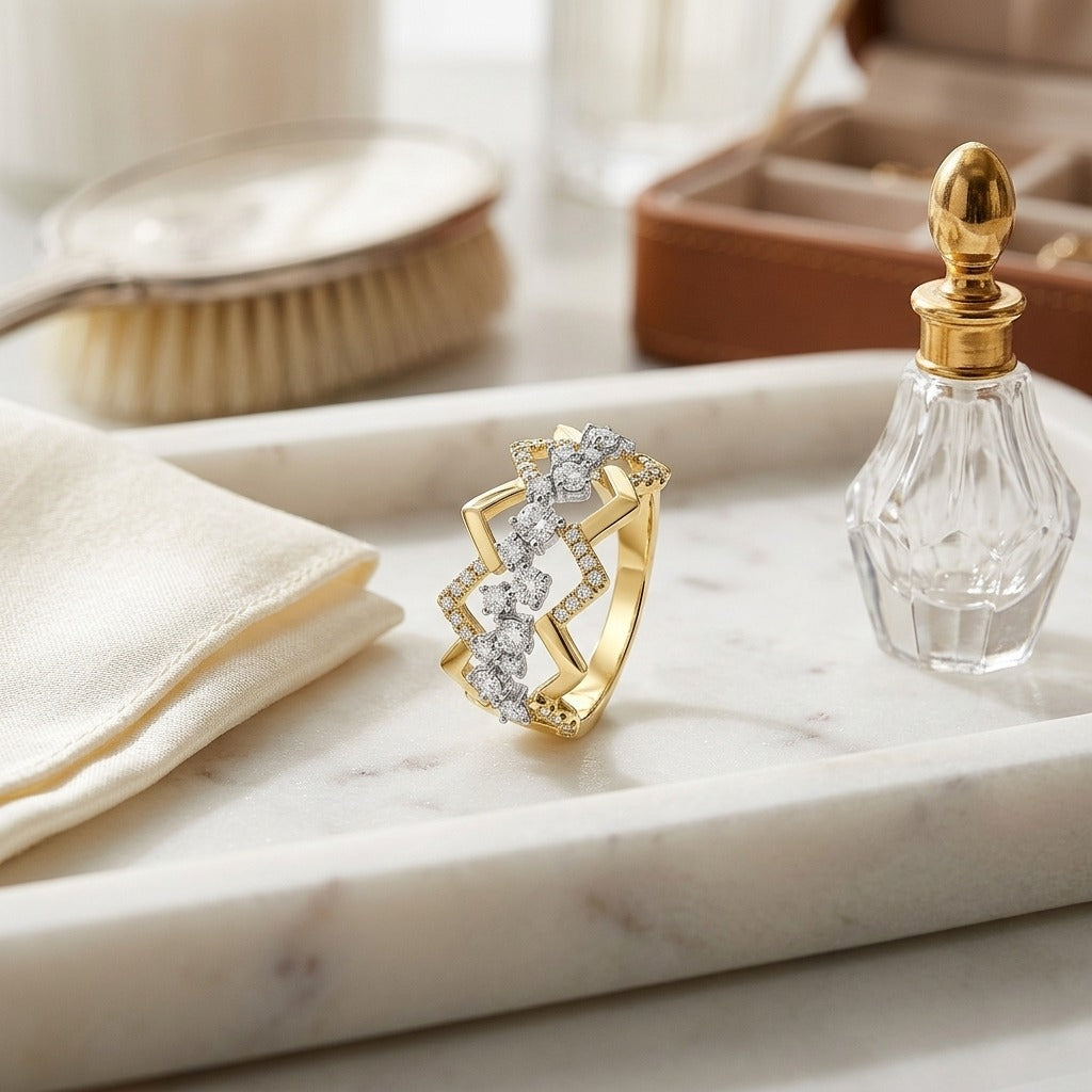Diamond Criss-Cross High-Polish Accent Ring in 14K Two-Tone Gold - lifestyle