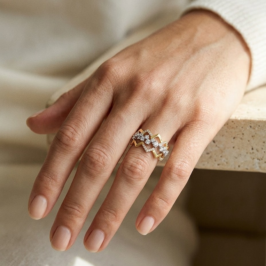Diamond Criss-Cross High-Polish Accent Ring in 14K Two-Tone Gold - editorial