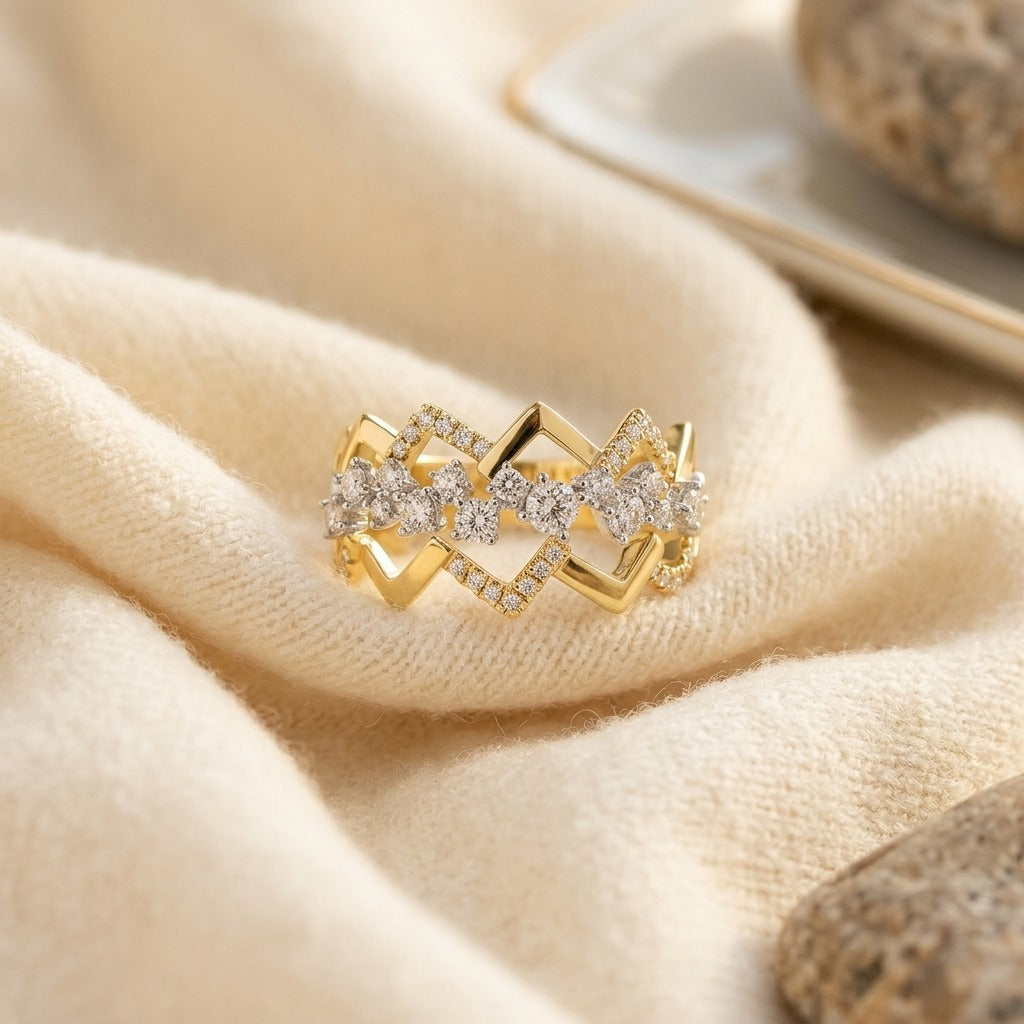 Diamond Criss-Cross High-Polish Accent Ring in 14K Two-Tone Gold - flat lay