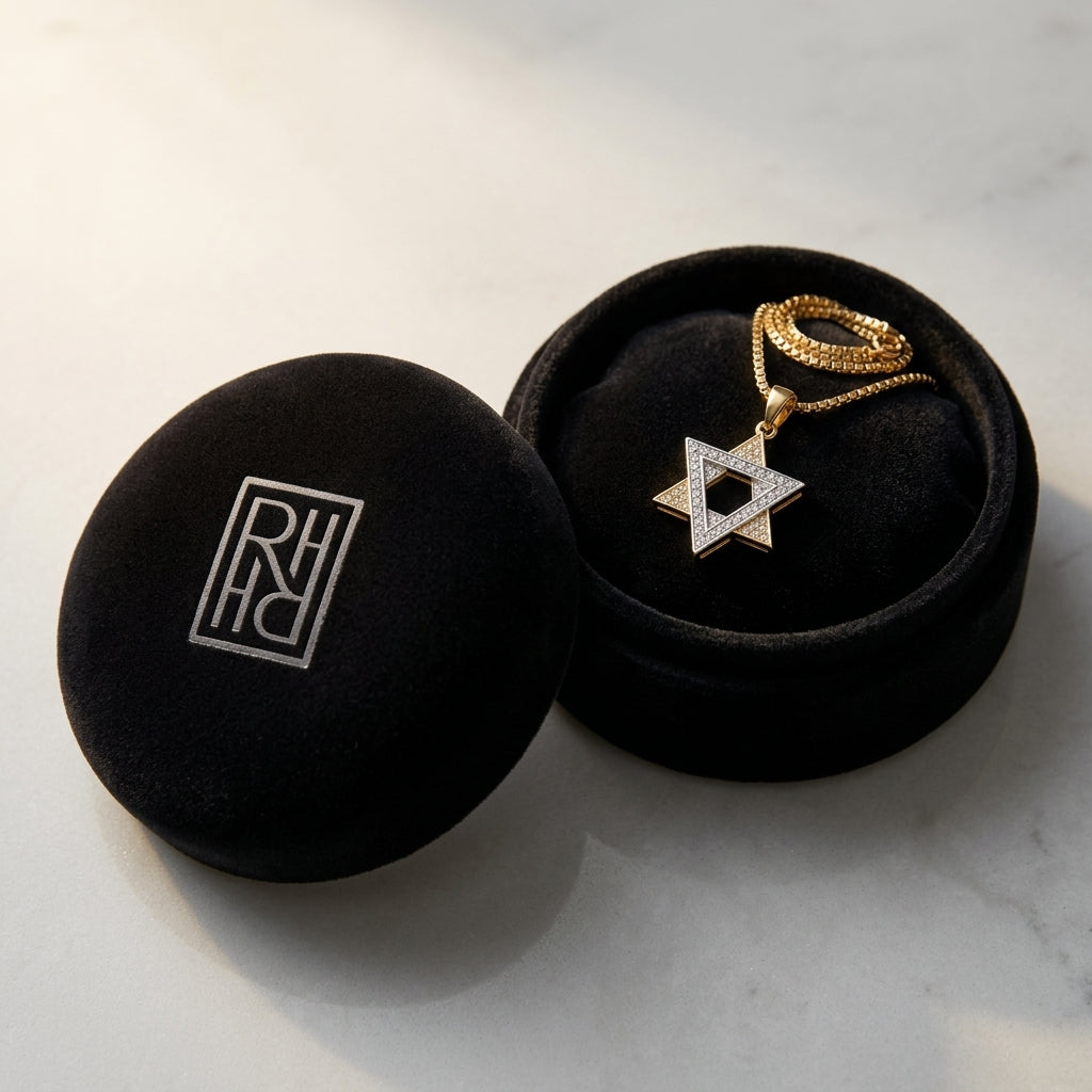 Diamond Star of David Pendant in 14K Two-Tone Gold - presentation