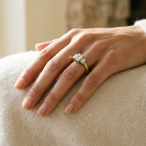3 Stone Emerald Cut Band in 14K Two-Tone Gold - lifestyle