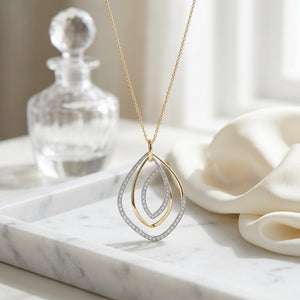 Diamond Overlapping Multi-Loop Two Tone Pendant in 14K Gold 1/3ctw, 16-18 Inch Adjustable Cable Chain in 14K Two-Tone Gold - lifestyle