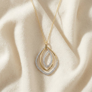 Diamond Overlapping Multi-Loop Two Tone Pendant in 14K Gold 1/3ctw, 16-18 Inch Adjustable Cable Chain in 14K Two-Tone Gold - flat lay