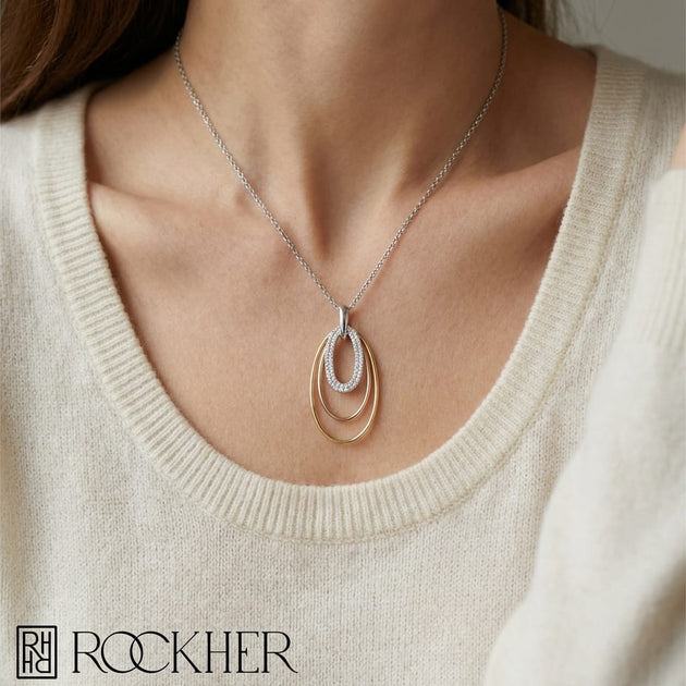 Diamond Triple Oval Pendant in 14k Two Tone Gold | RockHer