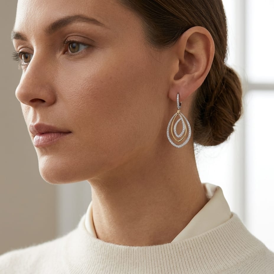 Diamond Overlapping Multi-Loop Two Tone Dangle Earrings in 14K Gold 1/2ctw in 14K Two-Tone Gold - lifestyle
