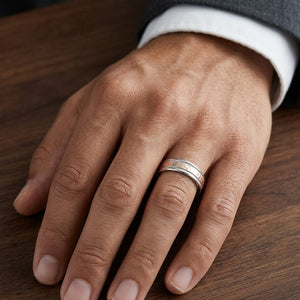 6mm Comfort-Fit Wedding Band in 14K Two-Tone Gold, worn on hand, masculine close-up
