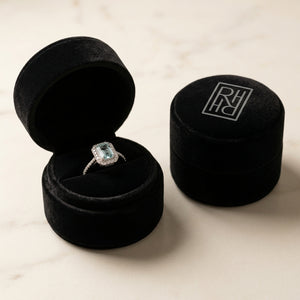 Aquamarine Emerald Cut Halo Ring in 14K White Gold - presentation