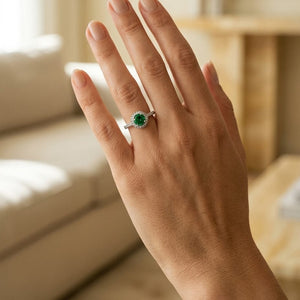 Green Tourmaline & Diamond Halo Ring 1/5ctw in 14K White Gold - lifestyle