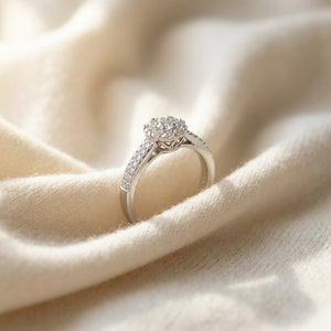Double Row Pave Diamond Cluster Ring 0.35ctw in 14K White Gold - flat lay