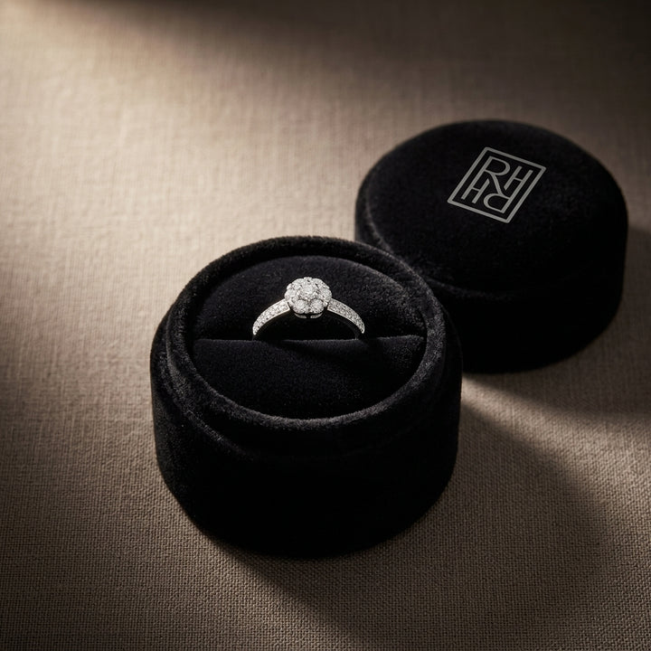 Double Row Pave Diamond Cluster Ring 0.35ctw in 14K White Gold - presentation