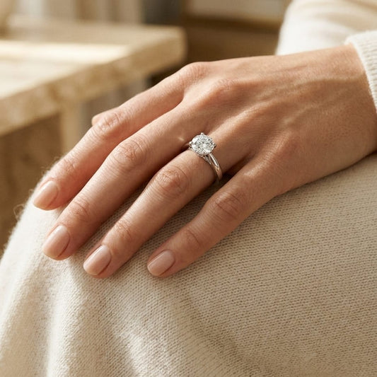 Diamond Ring with Milgrained Leaf Gallery in 14K White Gold - editorial