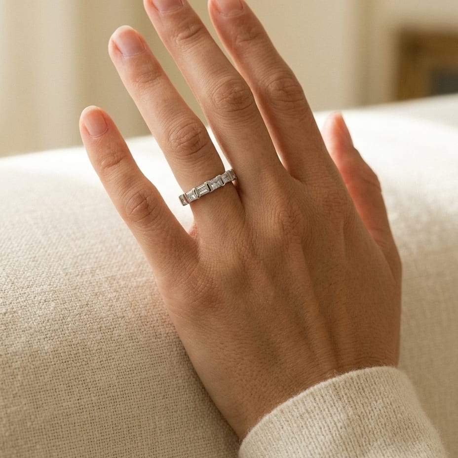 Diamond Channel Eternity Band in 14K White Gold - lifestyle
