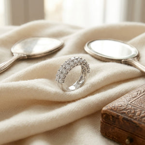Diamond Double Row Shared Prong Band in 14K White Gold - flat lay