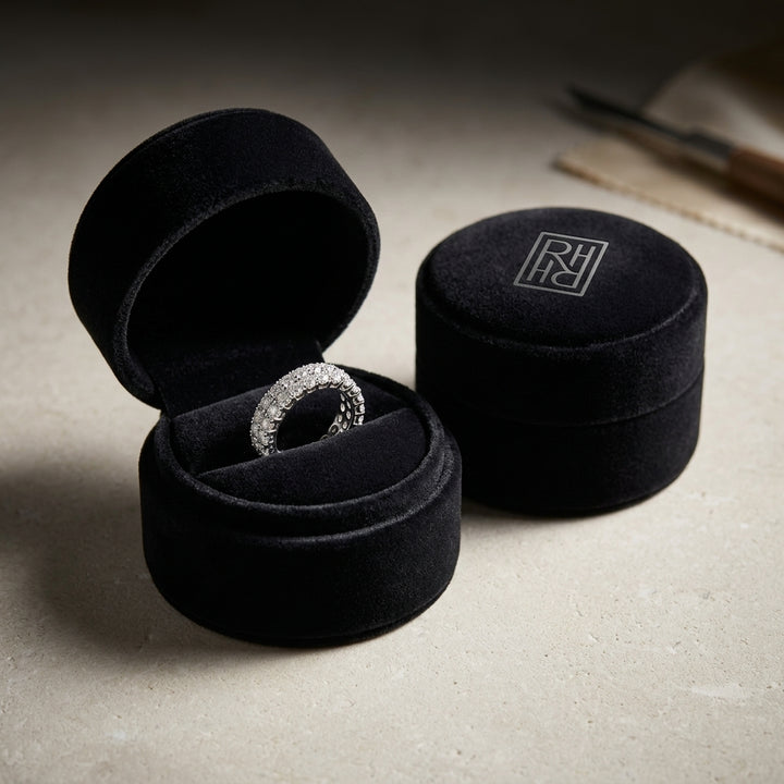 Diamond Double Row Shared Prong Band in 14K White Gold - presentation