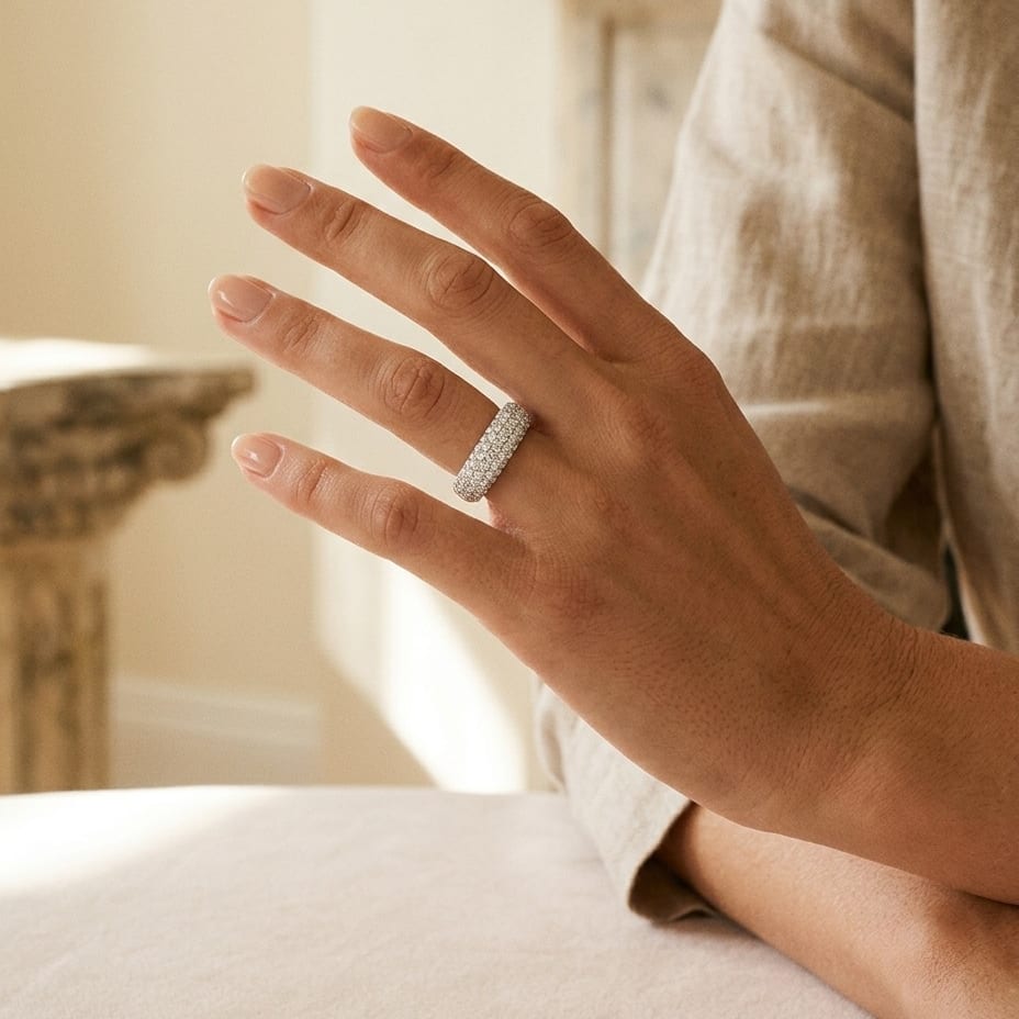 Multi Row Pave Diamond Band in 14K Gold in 14K White Gold - lifestyle