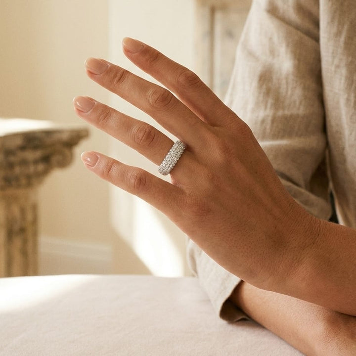 Multi Row Pave Diamond Band in 14K Gold in 14K White Gold - lifestyle