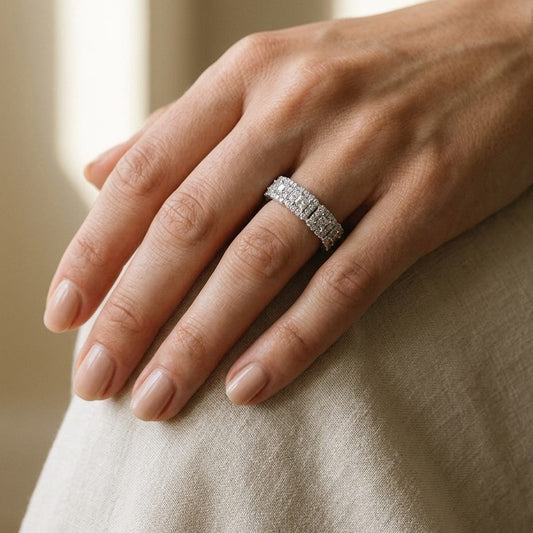 Diamond Square Halo Band in 14K White Gold - editorial