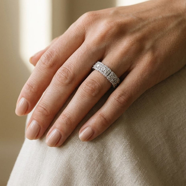 Diamond Square Halo Band in 14K White Gold - editorial
