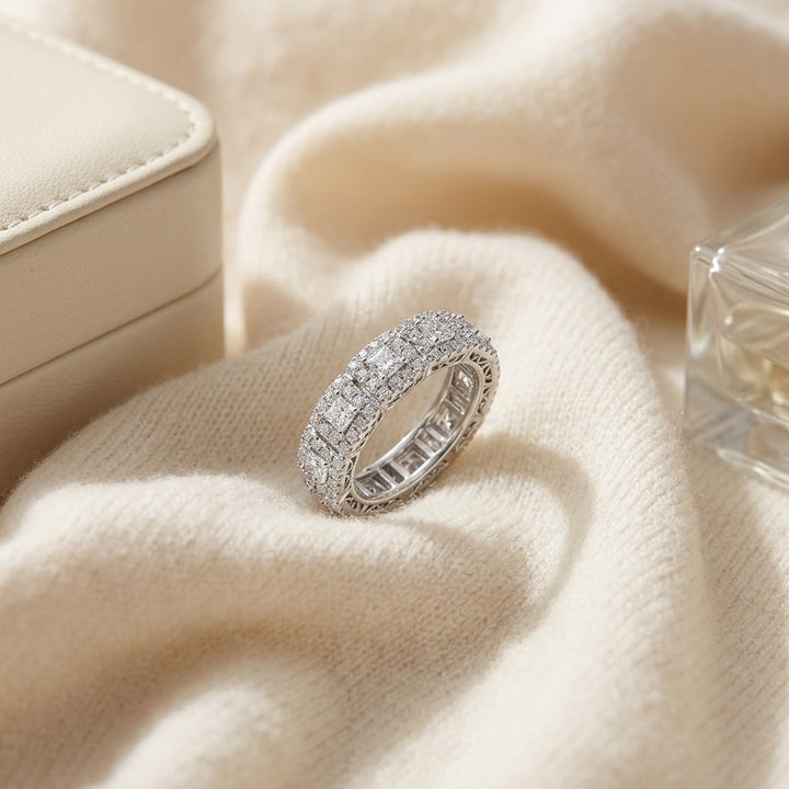 Diamond Square Halo Band in 14K White Gold - flat lay