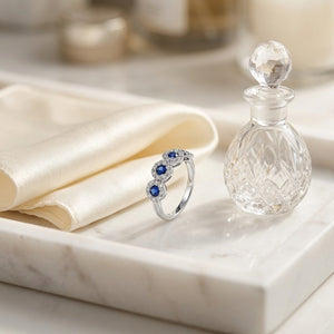 Blue Sapphire & 1/2ct Tdw Diamond Band in 14K White Gold - lifestyle