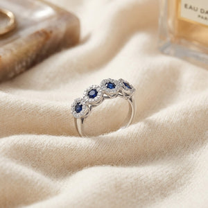 Blue Sapphire & 1/2ct Tdw Diamond Band in 14K White Gold - flat lay