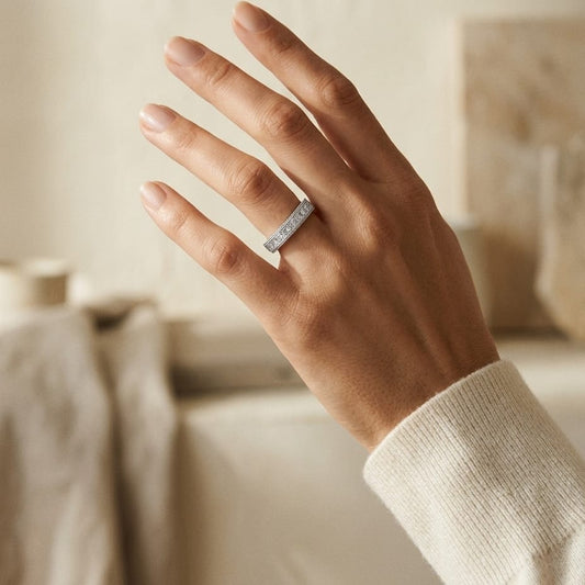 Diamond Princess Cut Milgrain Channel Band in 14K White Gold - editorial