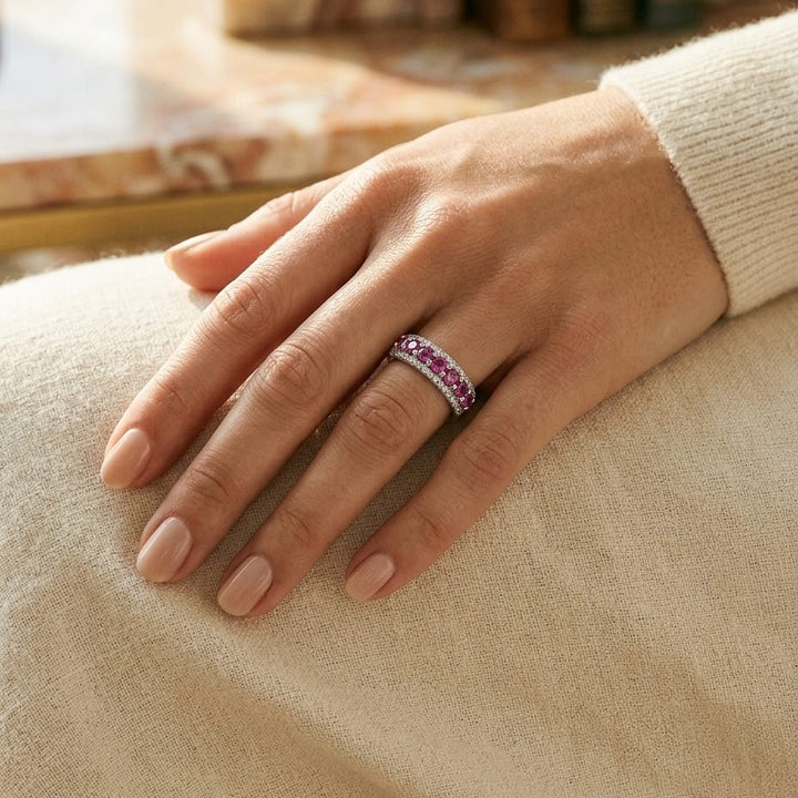 Rhodolite Garnet & Diamond Band in 14K White Gold - editorial