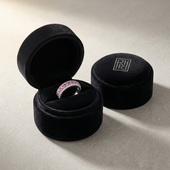 Rhodolite Garnet & Diamond Band in 14K White Gold - presentation