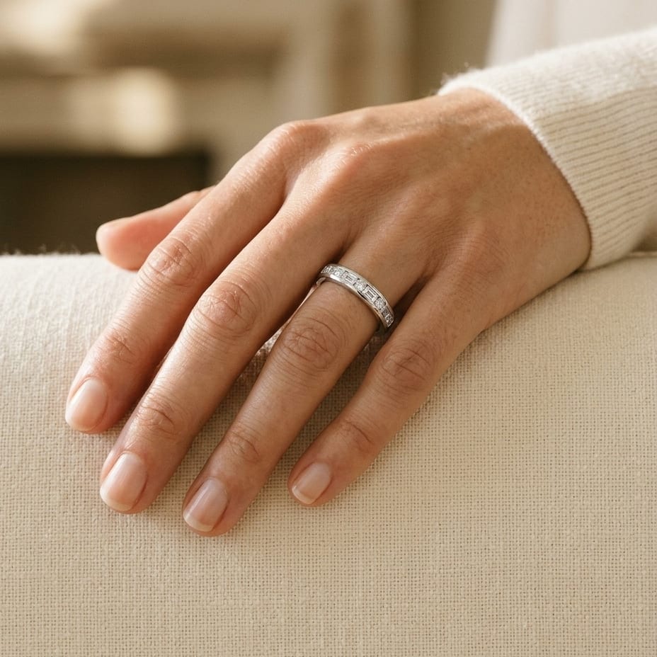 Diamond Baguette & Round Channel Band 1/2ctw in 14K White Gold - editorial