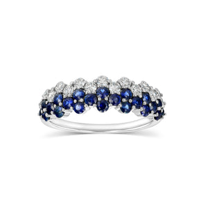 Sapphire And Diamond Layered Scallop Edge Band, in 14K White Gold, side profile | RockHer