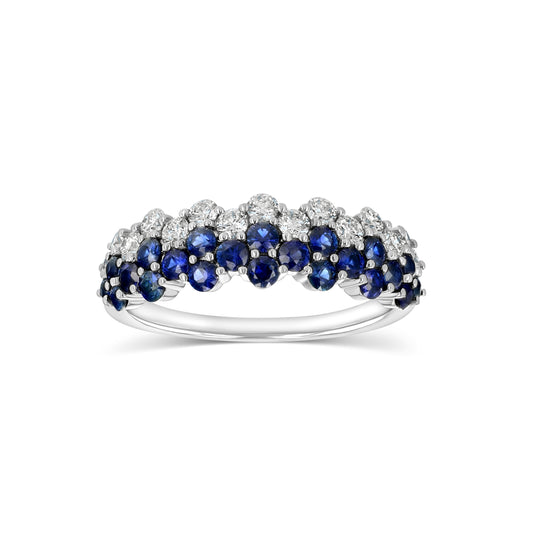 Sapphire And Diamond Layered Scallop Edge Band In 14k White Gold 0.45ctw