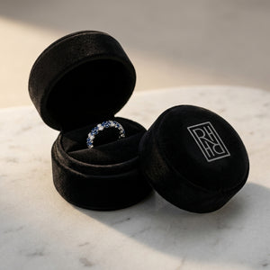 Sapphire & Diamond Alternating Cluster Band 1/4ctw in 14K White Gold - presentation