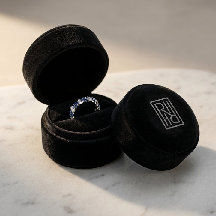 Sapphire & Diamond Alternating Cluster Band 1/4ctw in 14K White Gold - presentation