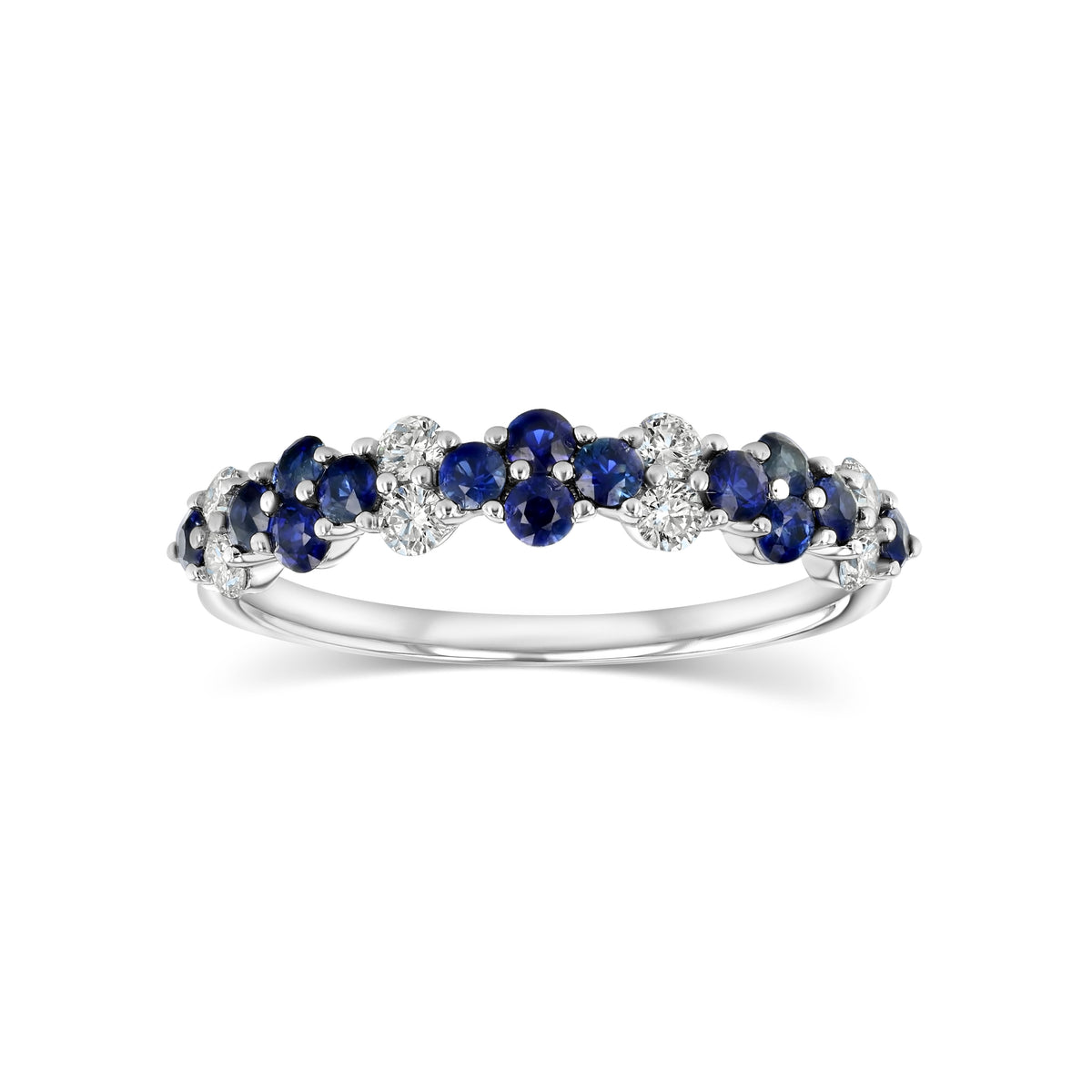 Sapphire And Diamond Alternating Cluster Band, in 14K White Gold | RockHer