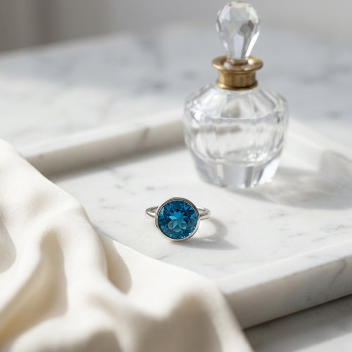 Blue Topaz Round 4-Prong Stud Earrings with Screwbacks 6mm in 14K White Gold - lifestyle