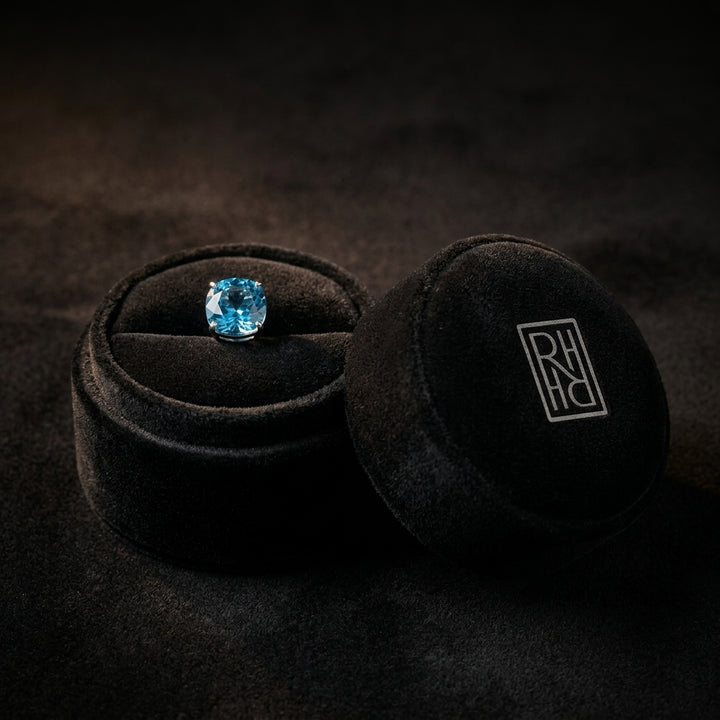 Blue Topaz Round 4-Prong Stud Earrings with Screwbacks 6mm in 14K White Gold - presentation
