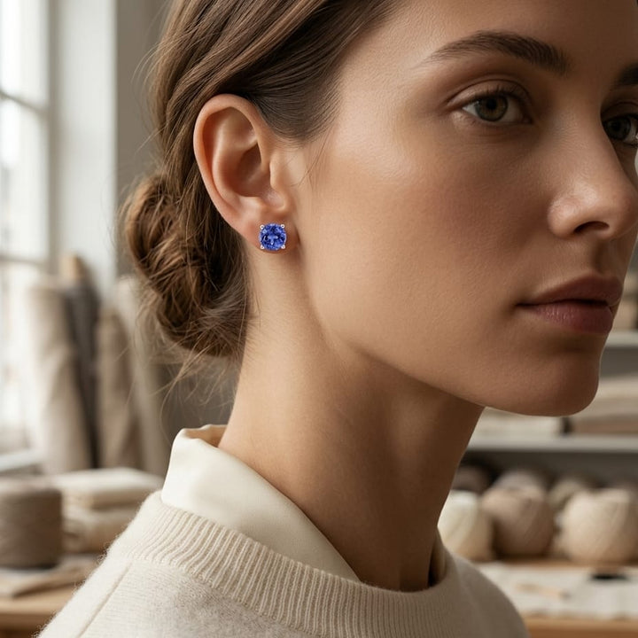 Tanzanite Round 4-Prong Stud Earrings with Screwbacks 6mm in 14K White Gold - editorial