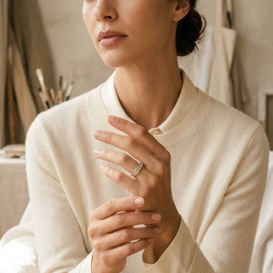 Diamond Baguette East-West Setting Eternity Band in 14K White Gold - lifestyle