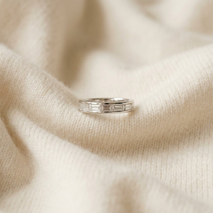 Diamond Baguette East-West Setting Eternity Band in 14K White Gold - flat lay